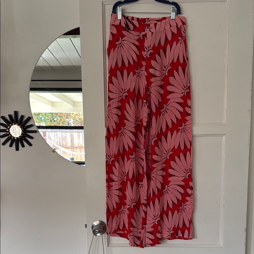 Red and Pink Floral Wide-Leg Pants